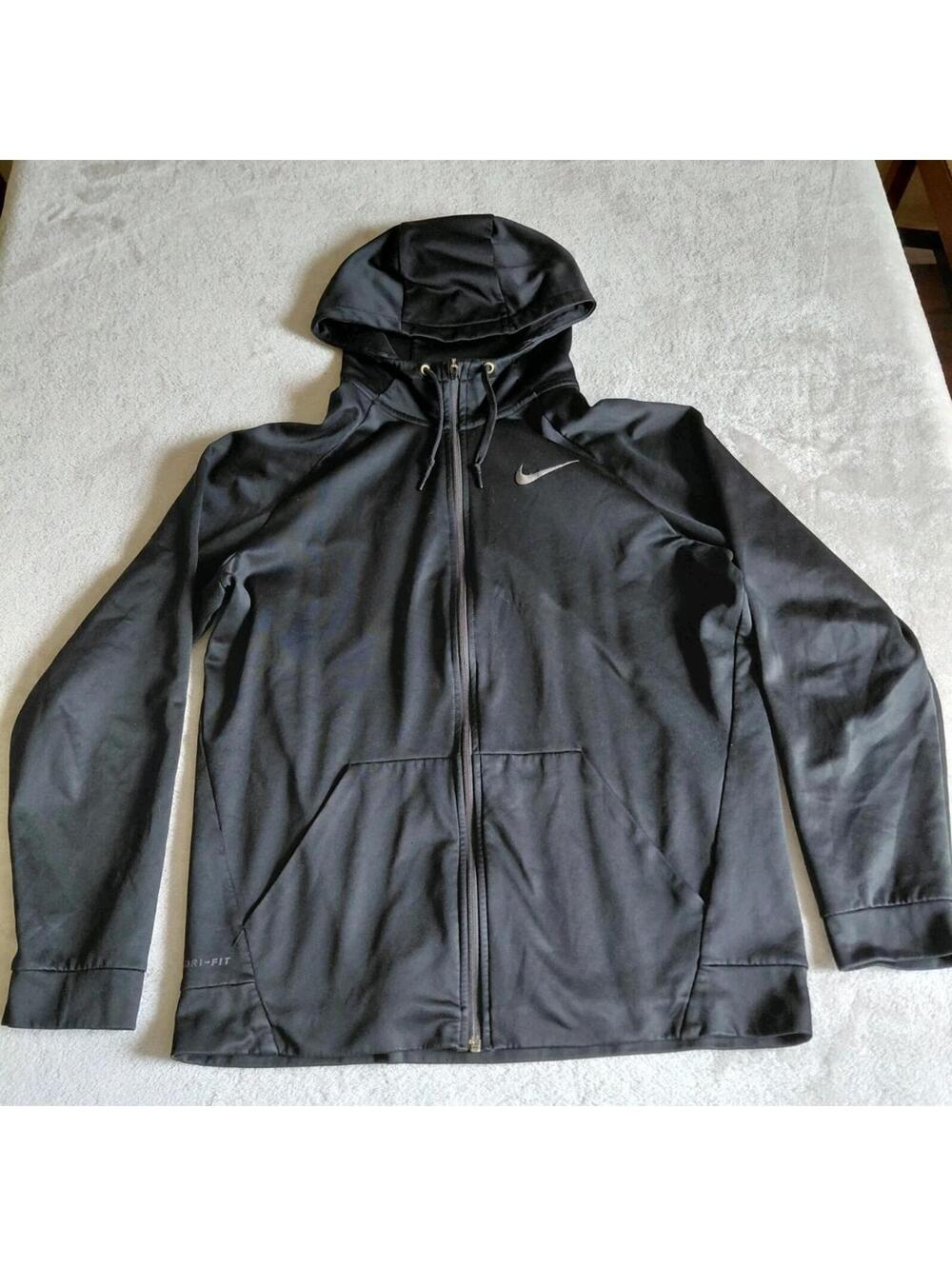 Nike Hoodie Mens Large Full Zip Black Fleece Lined Dri Fit